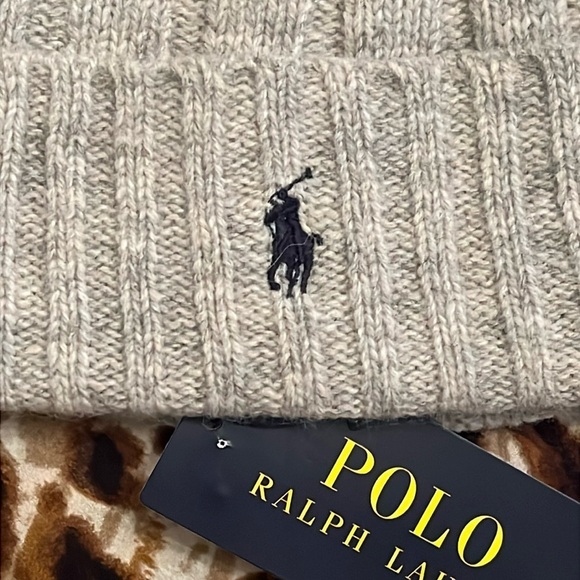 Brand New Polo Ralph Lauren Gray Marble Knit 50% Wool Ribbed Beanie Hat - Picture 3 of 12